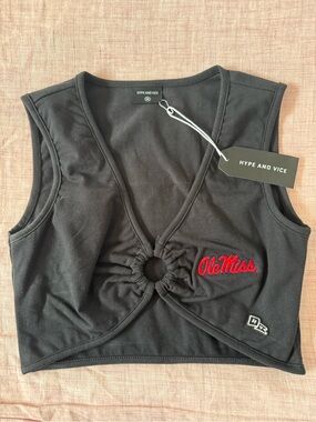 Hype and Vice Black Ole Miss Ring-Front Crop Top